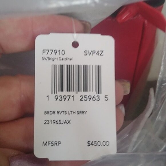 Coach F77910 Surrey Carryall with Border Rivets, Bright Cardinal/Silver - Picture 6 of 6